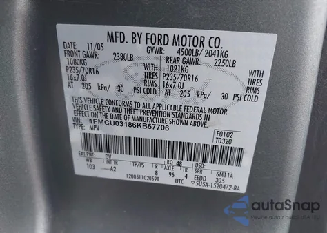 2006 Ford Escape Xlt/Xlt Sport from USA, damaged, VIN 1FMCU03186KB67706